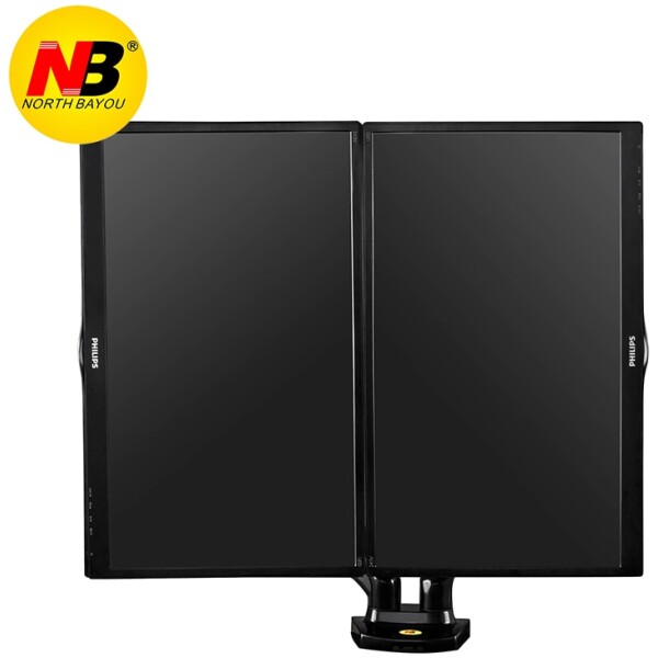 ⁦זרוע שולחנית כפולה לזוג מסכי מחשב North Bayou F160 17-27" VESA 75/100mm עד משקל 9kg - בוכנות גז - צבע שחור⁩ – תמונה ⁦2⁩