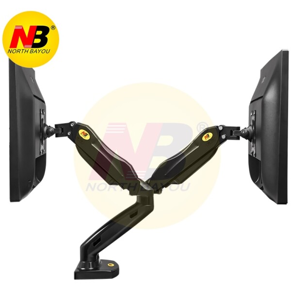⁦זרוע שולחנית כפולה לזוג מסכי מחשב North Bayou F160 17-27" VESA 75/100mm עד משקל 9kg - בוכנות גז - צבע שחור⁩ – תמונה ⁦4⁩