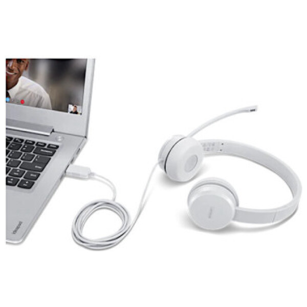 ⁦אוזניות עם מיקרופון מובנה Lenovo 110 Stereo USB Headset - צבע לבן⁩ – תמונה ⁦2⁩
