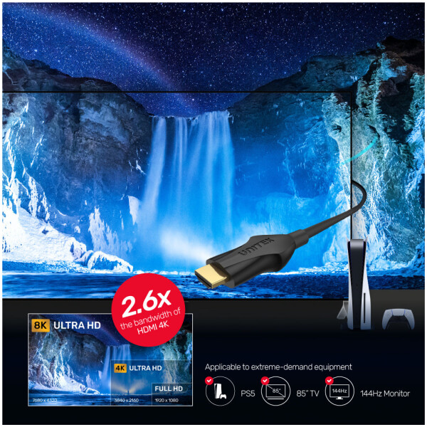 ⁦Unitek 8K Ultra High Speed HDMI Cable in Black⁩ – תמונה ⁦4⁩