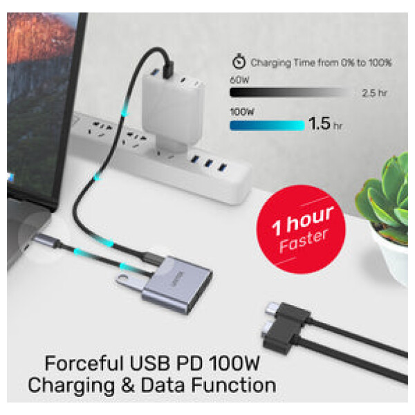 ⁦תחנת עגינה Unitek uHUB Q4 Lite 4-in-1 USB-C Hub with MST Dual Display and PD 100W⁩ – תמונה ⁦12⁩