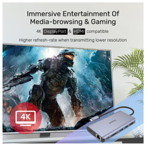 ⁦תחנת עגינה Unitek uHUB S7+ 7-in-1 USB-C Ethernet Hub with MST Dual Monitor, 100W Power Delivery and Card Reader⁩ – תמונה ⁦13⁩