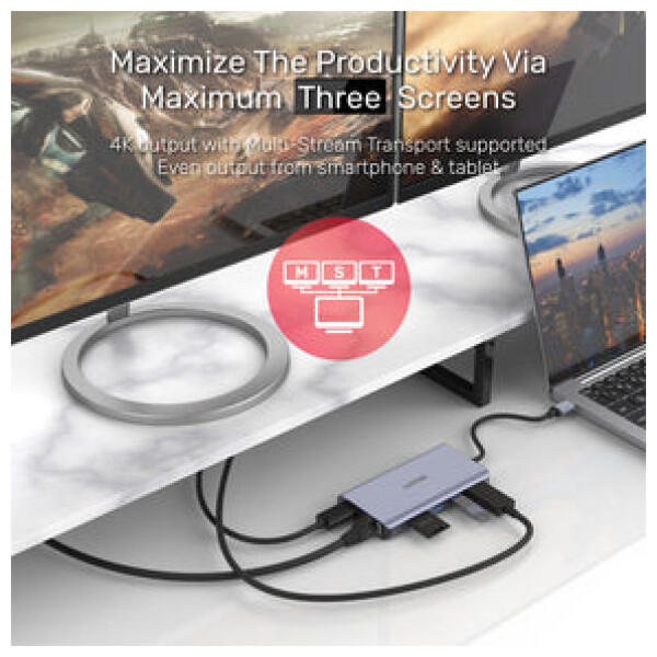 ⁦תחנת עגינה Unitek uHUB S7+ 7-in-1 USB-C Ethernet Hub with MST Dual Monitor, 100W Power Delivery and Card Reader⁩ – תמונה ⁦14⁩