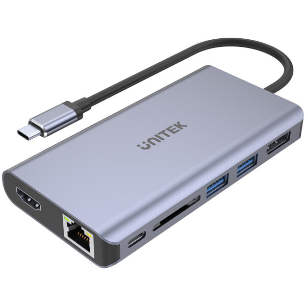 תחנת עגינה Unitek uHUB S7+ 7-in-1 USB-C Ethernet Hub with MST Dual Monitor, 100W Power Delivery and Card Reader