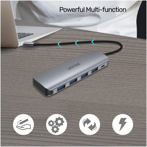 ⁦מפצל Unitek uHUB P5+ 4 Ports Powered USB-C Hub⁩ – תמונה ⁦2⁩