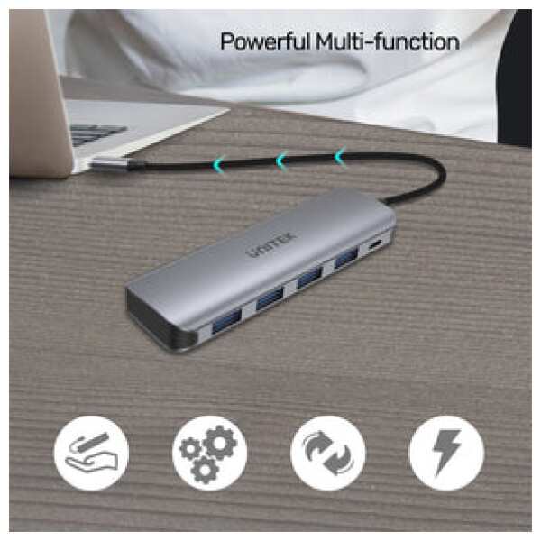 ⁦מפצל Unitek uHUB P5+ 4 Ports Powered USB-C Hub⁩ – תמונה ⁦7⁩