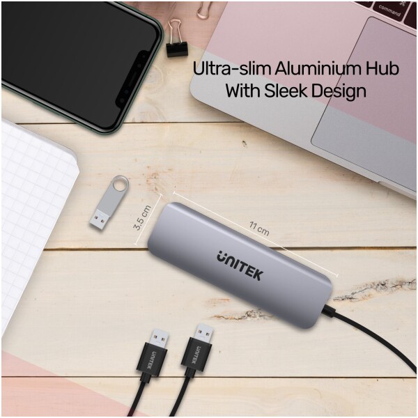 ⁦מפצל Unitek uHUB P5+ 4 Ports Powered USB-C Hub⁩ – תמונה ⁦5⁩