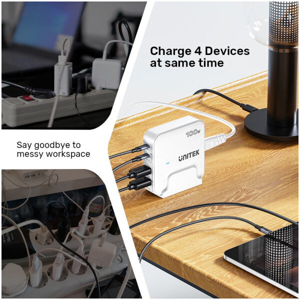 ⁦תחנת הטענה Unitek 100W Desktop GaN Charging Station (מתאים גם למחשב נייד בType C)⁩ – תמונה ⁦5⁩