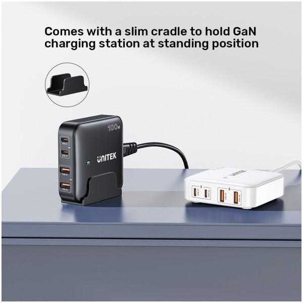 ⁦תחנת הטענה Unitek 100W Desktop GaN Charging Station (מתאים גם למחשב נייד בType C)⁩ – תמונה ⁦4⁩