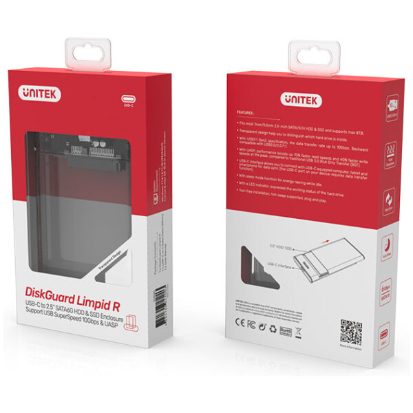 ⁦מארז שקוף לדיסק Unitek DiskGuard Limpid R USB-C to SATA6G 2.5 HDD/SSD HDD & SSD Enclosure⁩ – תמונה ⁦12⁩