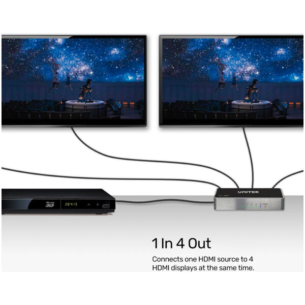 ⁦מפצל Unitek 4K HDMI Splitter 1 In / 4 Out⁩ – תמונה ⁦4⁩