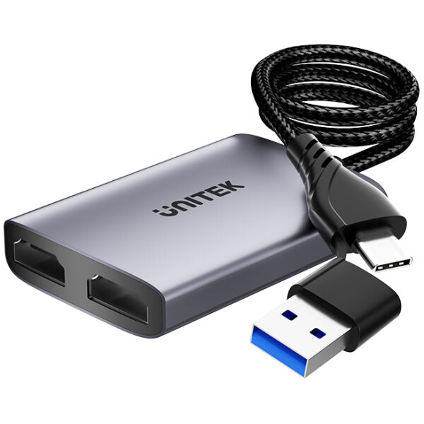 ⁦מתאם עם פיצול ל2 מסכים Unitek USB C/A Dual HDMI Adapter⁩ – תמונה ⁦2⁩