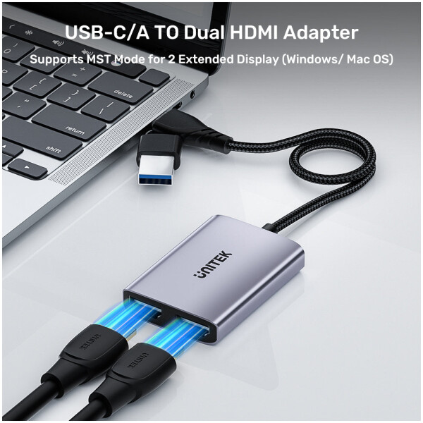 ⁦מתאם עם פיצול ל2 מסכים Unitek USB C/A Dual HDMI Adapter⁩ – תמונה ⁦3⁩