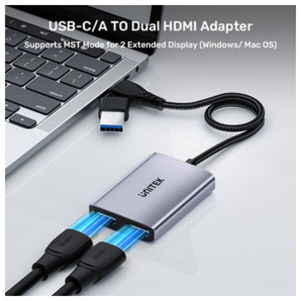 ⁦מתאם עם פיצול ל2 מסכים Unitek USB C/A Dual HDMI Adapter⁩ – תמונה ⁦11⁩