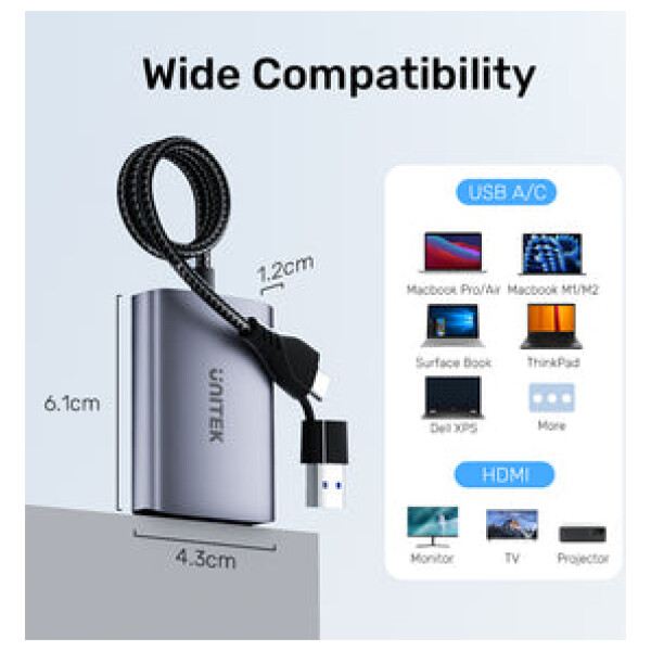 ⁦מתאם עם פיצול ל2 מסכים Unitek USB C/A Dual HDMI Adapter⁩ – תמונה ⁦14⁩