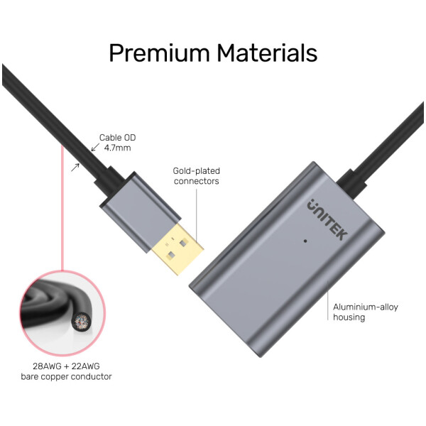 ⁦כבל מאריך אקטיבי Unitek USB 2.0 Extension Cable - אורך 5 מטר⁩ – תמונה ⁦7⁩