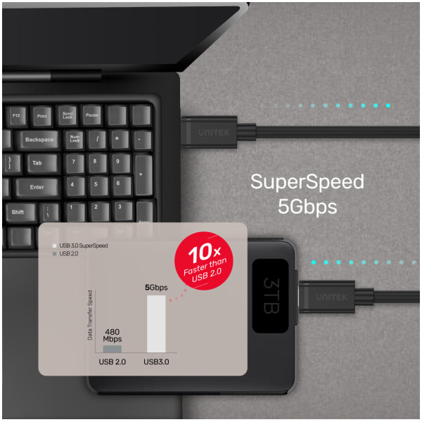 ⁦כבל נתונים וטעינה Unitek USB-C PD60W Charging Cable with 5Gbps (USB 3.0)⁩ – תמונה ⁦2⁩