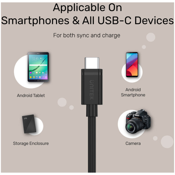 ⁦כבל נתונים וטעינה Unitek USB-C PD60W Charging Cable with 5Gbps (USB 3.0)⁩ – תמונה ⁦3⁩