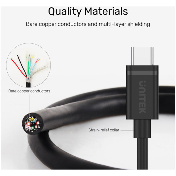 ⁦כבל נתונים וטעינה Unitek USB-C PD60W Charging Cable with 5Gbps (USB 3.0)⁩ – תמונה ⁦4⁩