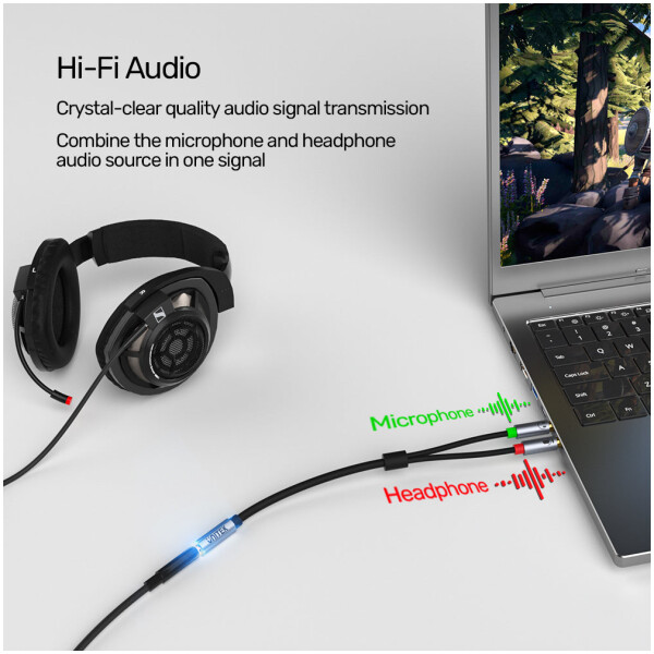 ⁦מפצל אוזניות Unitek Headset Adapter (Dual 3.5mm Plug to 3.5mm Jack) Stereo Audio Cable⁩ – תמונה ⁦2⁩