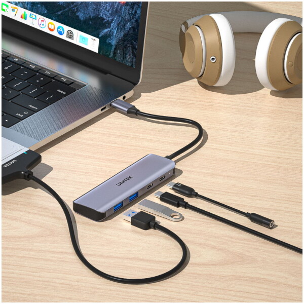 ⁦מפצל Unitek uHUB Q4 Next USB-C HUB - to 2x Type C + 2x USB 3.0⁩ – תמונה ⁦5⁩
