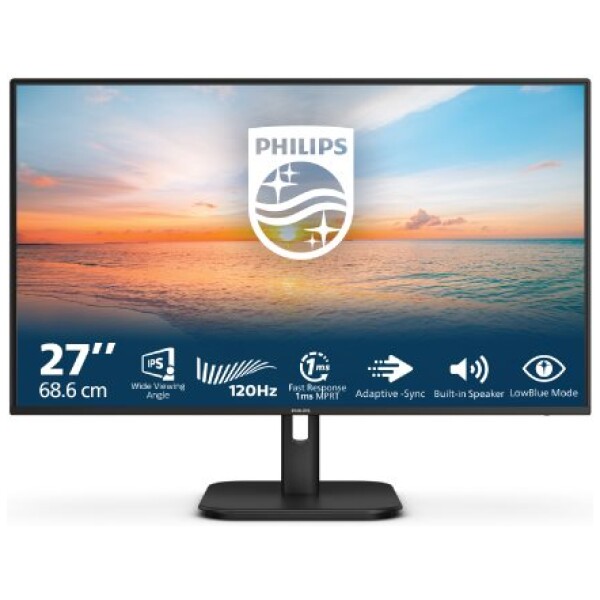 מסך מחשב מסך Philips 27E1N1200A Full HD (1920*1080) 120Hz 1ms DisplayPort/HDMI/VGA + VESA עם רמקולים מובנים, צבע שחור