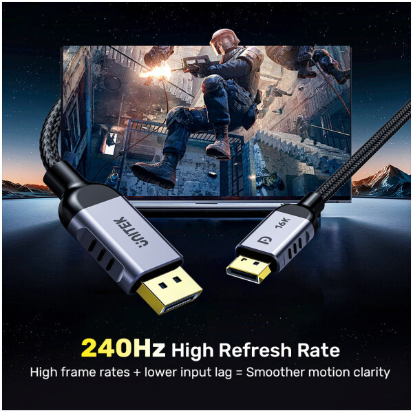⁦כבל Unitek Gaming 8K@120Hz DisplayPort 2.1 Cable - אורך 3 מטר⁩ – תמונה ⁦3⁩