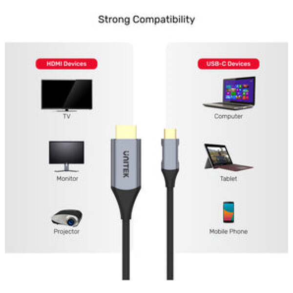 ⁦כבל Unitek 4K 60Hz USB-C to HDMI 2.0 Cable - אורך 1.8 מטר⁩ – תמונה ⁦14⁩
