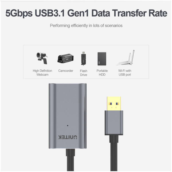 ⁦כבל מאריך אקטיבי Unitek USB 3.0 Extension Cable - אורך 5 מטר⁩ – תמונה ⁦5⁩