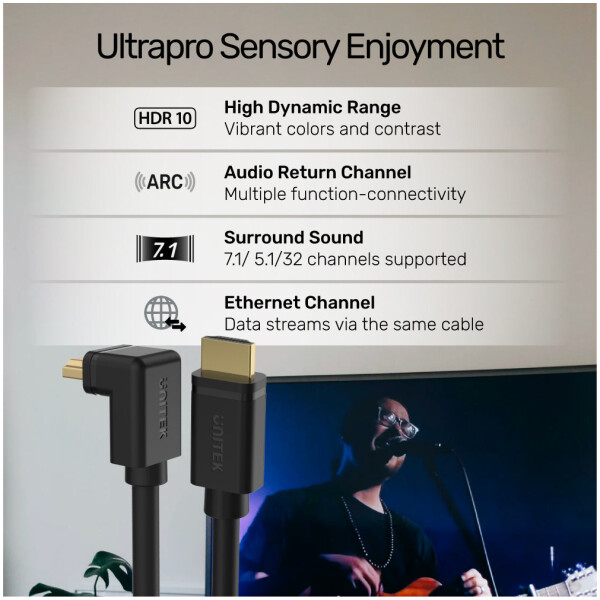 ⁦Unitek 4K 60Hz High Speed HDMI Right Angle 270° Cable⁩ – תמונה ⁦6⁩