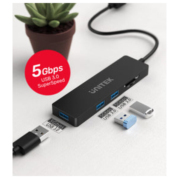 ⁦מפצל + קורא כרטיסי זכרון Unitek uHUB Q4+ 5-in-1 USB 3.0 Hub with Dual Card Reader⁩ – תמונה ⁦10⁩