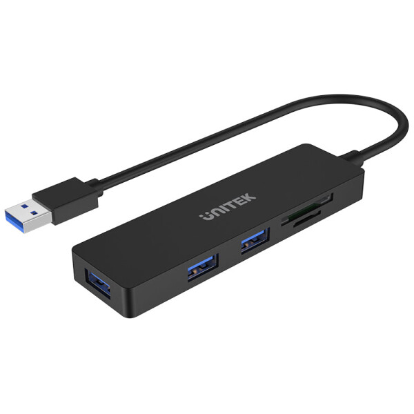 מפצל + קורא כרטיסי זכרון Unitek uHUB Q4+ 5-in-1 USB 3.0 Hub with Dual Card Reader