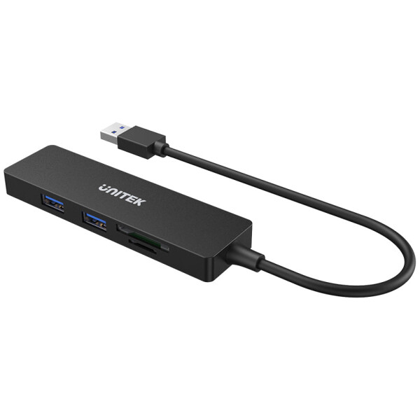 ⁦מפצל + קורא כרטיסי זכרון Unitek uHUB Q4+ 5-in-1 USB 3.0 Hub with Dual Card Reader⁩ – תמונה ⁦3⁩