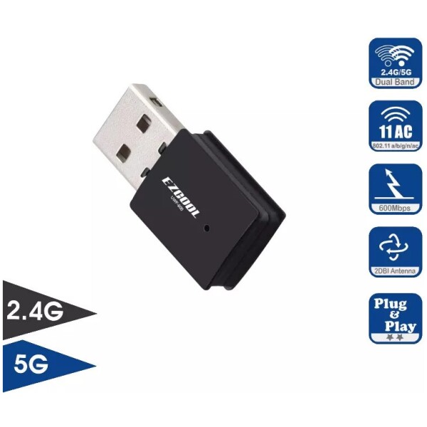 דונגל EZCool UWF-600 Wi-Fi 600Mbps Dual Band 2.4&5 Ghz11AC Wi-Fi