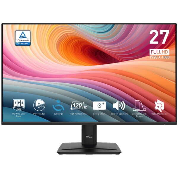 מסך מחשב עסקי MSI PRO MP275 E2 120Hz HDMI DP VGA עם התקן VESA ורמקולים מובנים, צבע שחור