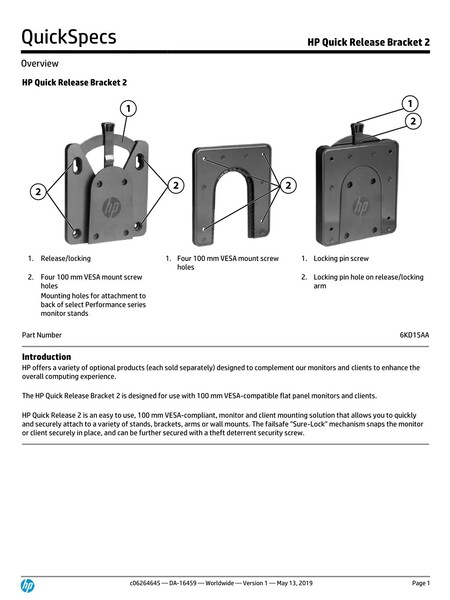 מתקן תלייה למסך / מחשב HP Mini עם שחרור מהיר HP Quick Release 2 – תמונה 2
