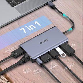 תחנת עגינה Unitek uHUB S7+ 7-in-1 USB-C Ethernet Hub with MST Dual Monitor, 100W Power Delivery and Card Reader – תמונה 11