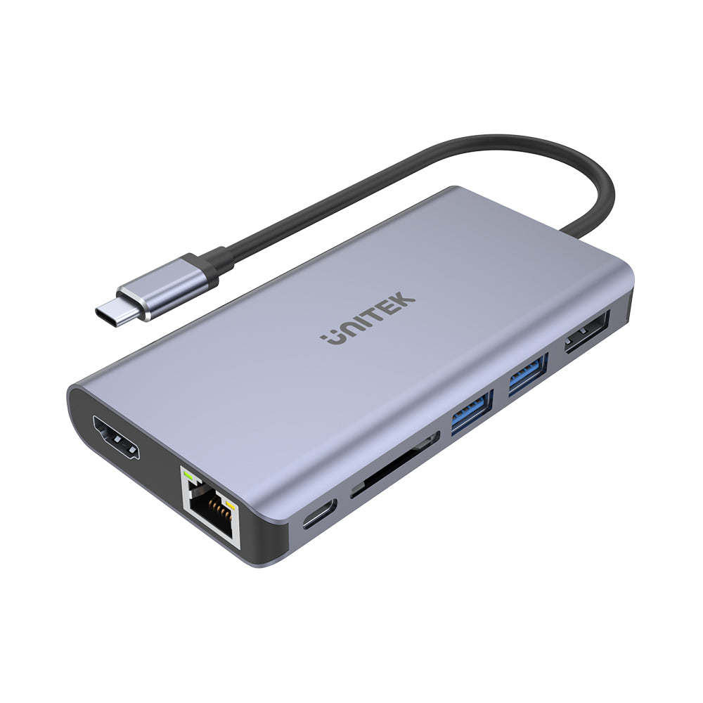 תחנת עגינה Unitek uHUB S7+ 7-in-1 USB-C Ethernet Hub with MST Dual Monitor, 100W Power Delivery and Card Reader
