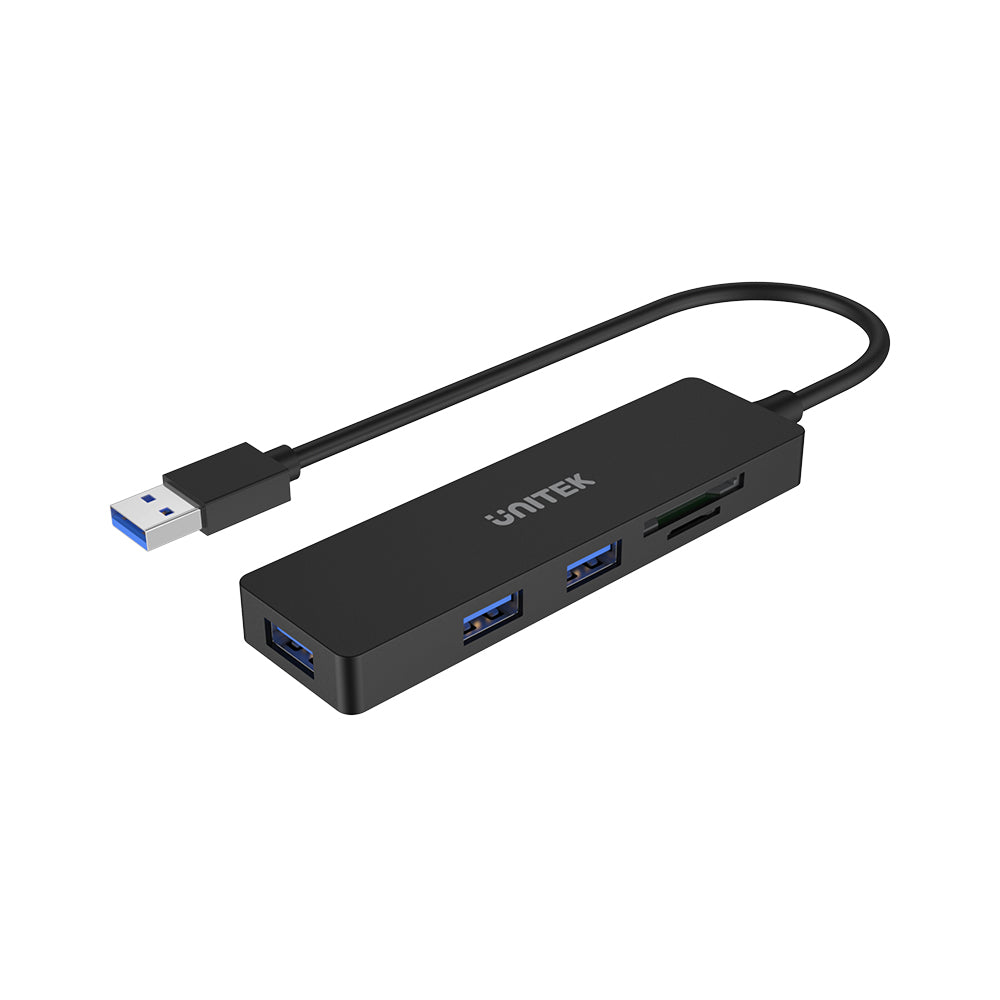 מפצל + קורא כרטיסי זכרון Unitek uHUB Q4+ 5-in-1 USB 3.0 Hub with Dual Card Reader