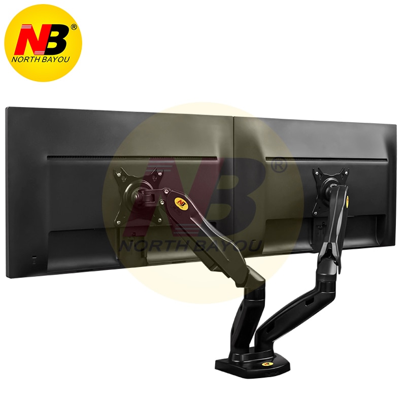 זרוע שולחנית כפולה לזוג מסכי מחשב North Bayou F160 17-27" VESA 75/100mm עד משקל 9kg - בוכנות גז - צבע שחור – תמונה 3