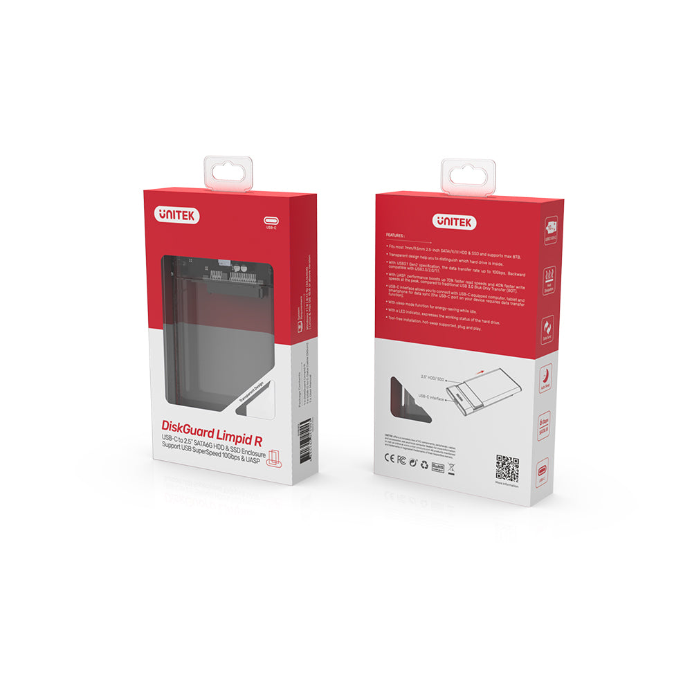 מארז שקוף לדיסק Unitek DiskGuard Limpid R USB-C to SATA6G 2.5 HDD/SSD HDD & SSD Enclosure – תמונה 12