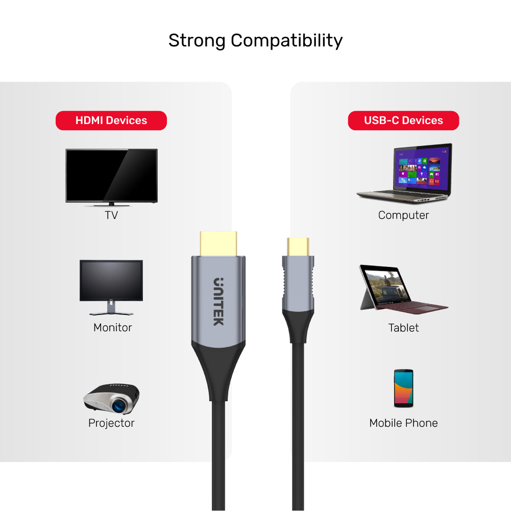 כבל Unitek 4K 60Hz USB-C to HDMI 2.0 Cable - אורך 1.8 מטר – תמונה 7