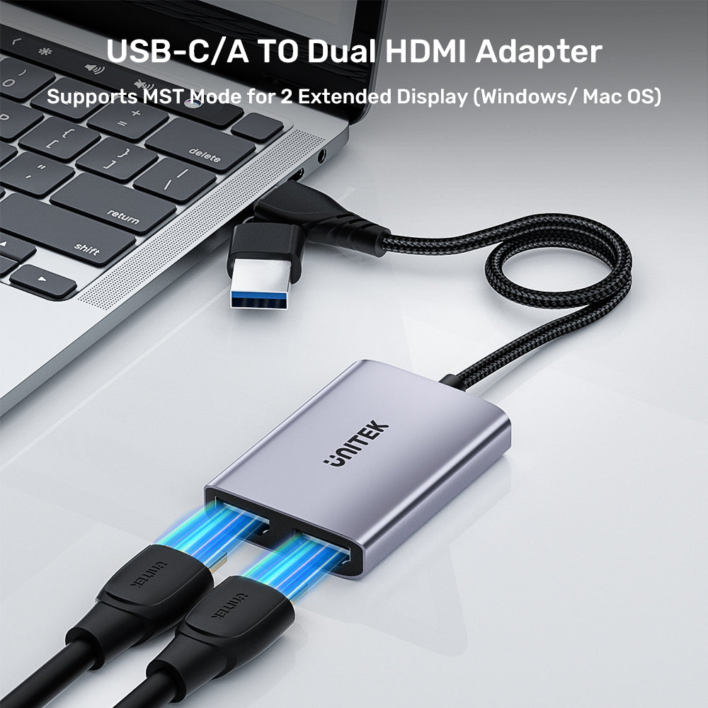 מתאם עם פיצול ל2 מסכים Unitek USB C/A Dual HDMI Adapter – תמונה 3