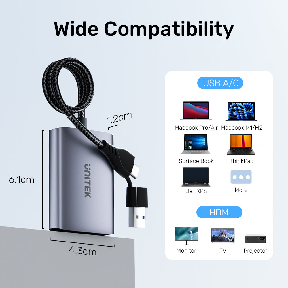 מתאם עם פיצול ל2 מסכים Unitek USB C/A Dual HDMI Adapter – תמונה 6