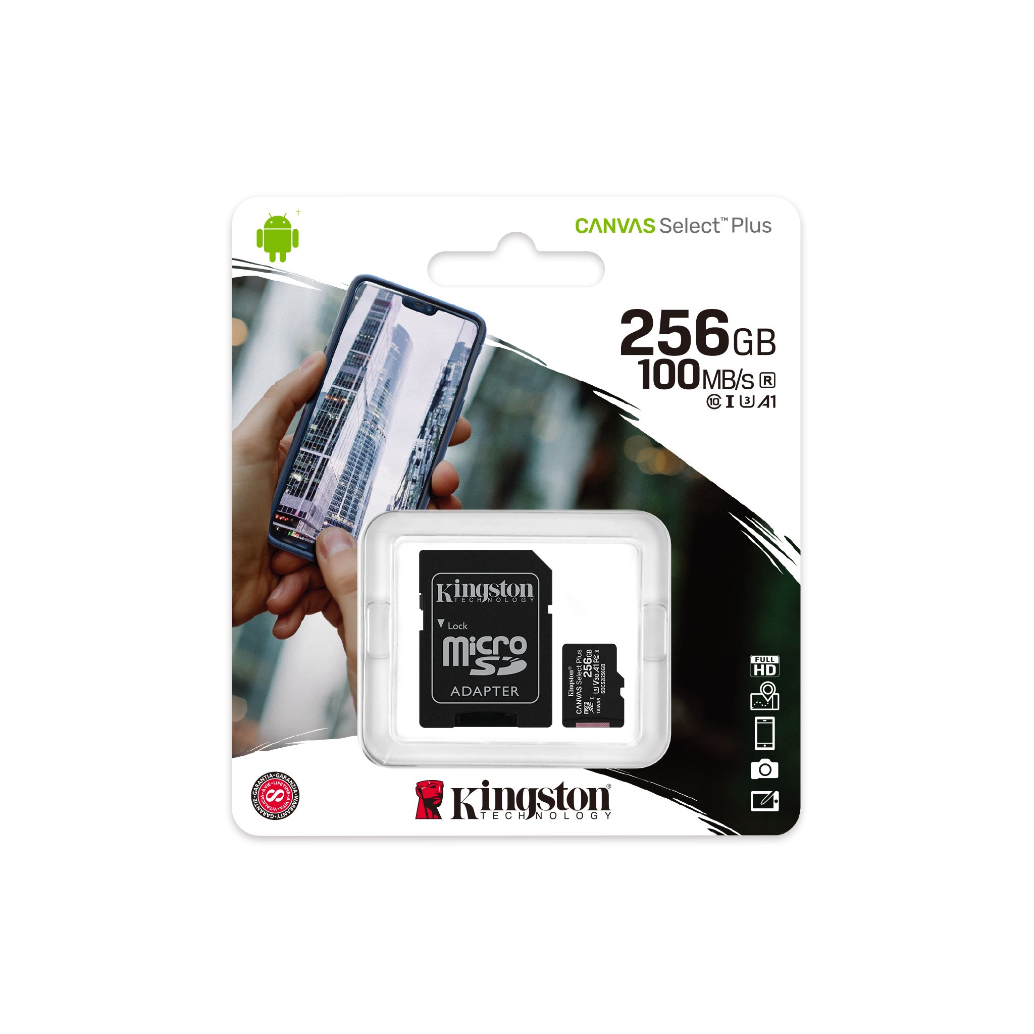 כרטיס זכרון עם מתאם Kingston MicroSD Canvas Select+ 256GB