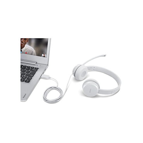 אוזניות עם מיקרופון מובנה Lenovo 110 Stereo USB Headset - צבע לבן – תמונה 2