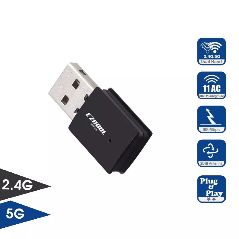 דונגל EZCool UWF-600 Wi-Fi 600Mbps Dual Band 2.4&5 Ghz11AC Wi-Fi